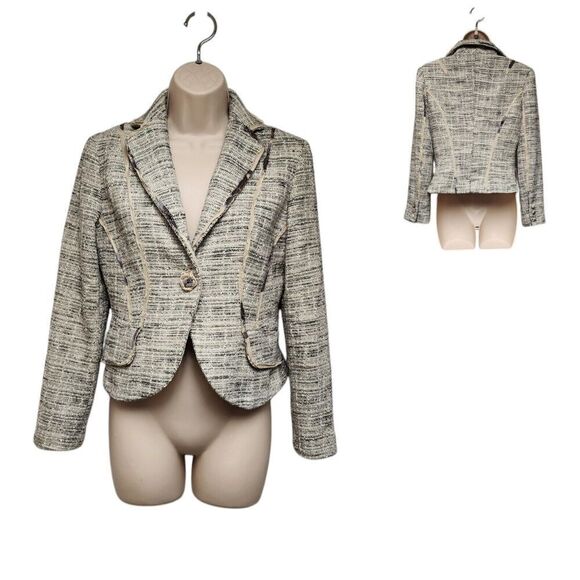 The Limited Single Breasted Tweed Suit Jacket Size 2 Color Black/Cream - Picture 1 of 11